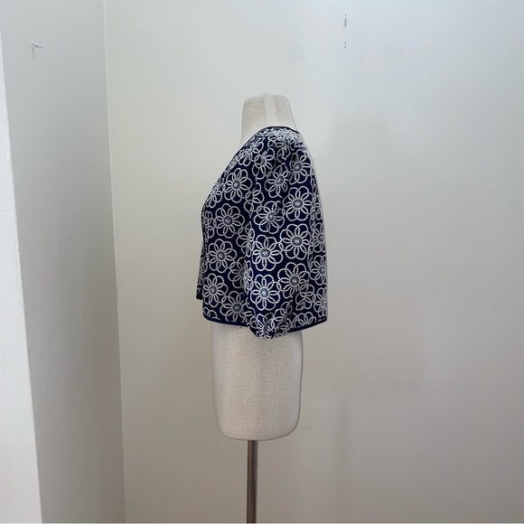 Maeve Anthropologie Navy Embroidery Floral Cropped Draped Shrug Jacket One Size - Picture 3 of 16